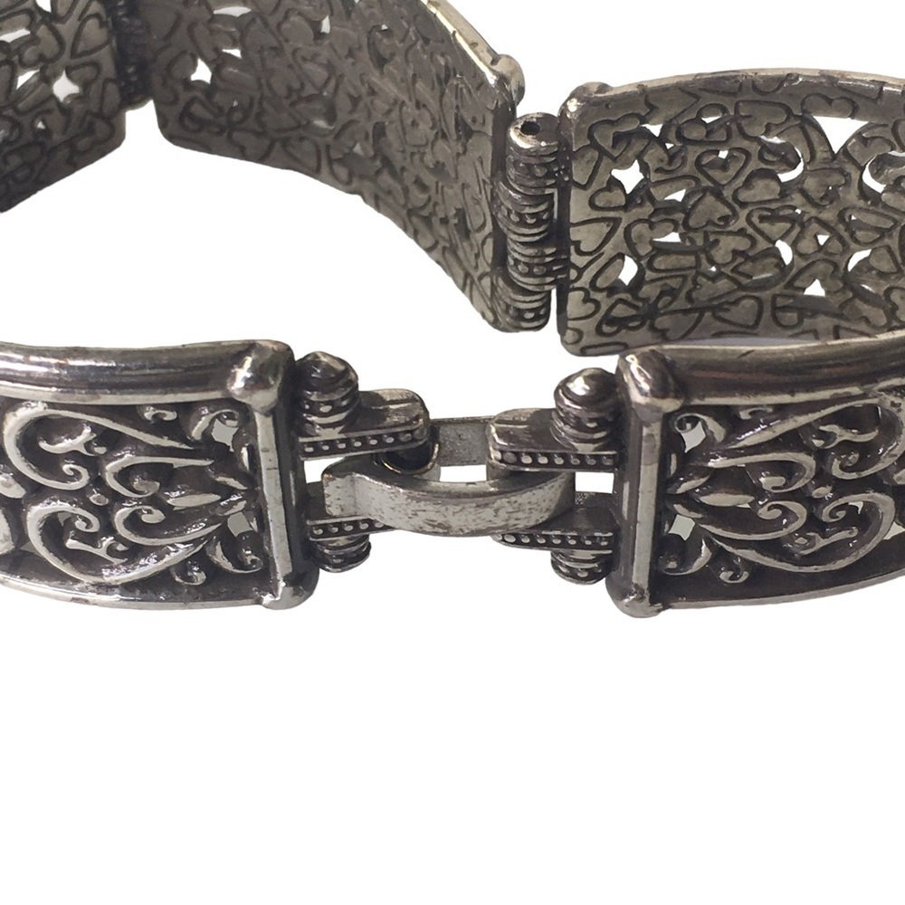 Brighton Vintage "Berkeley" Scroll Link Bracelet Silver Plate Retired Hearts - Picture 5 of 13